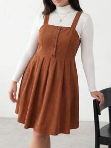 Juhart 正面加纽扣连身裙（不含 T 恤） - 棕色 - 查看 1