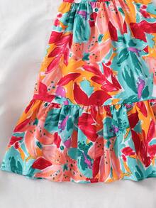 少女雪纺碎花吊带荷叶边下摆休闲连衣裙 - 彩色 - 查看 6