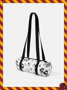 HARRY POTTER X SHEIN 1pc Versatile Letter & Cartoon Pattern Shoulder Bag Suitable For College Students, Formal Events, Parties, And Daily Outings - Black and White - View 2