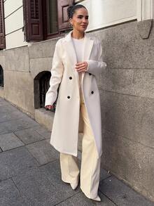 Marta Soriano Abrigo cruzado de mujer de un solo color, de uso casual para otoño/invierno - Albaricoque - Ver 4