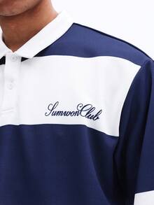 SUMWON Men's Striped Polo Shirt With Collar And Button Placket Short Sleeve Rugby Style Summer Casual Top - Blue and White - View 2