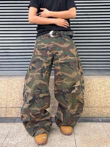 ROMWE MEN Street Life 男士时尚复古迷彩弯刀工装牛仔裤 - 軍綠色 - 查看 6