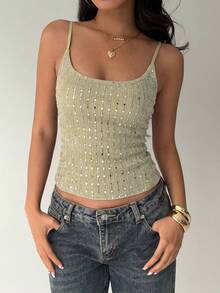 Aloruh 女士亮片露背修身吊带衫 - 淺粉色 - 查看 8