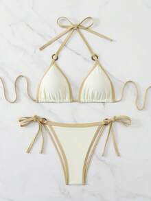 Swim Basics 女士夏季沙滩系带性感比基尼泳装套装 - 彩色 - 查看 5