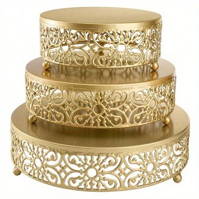 1 Giá đỡ bánh tròn bằng kim loại, khay màu vàng, thích hợp để trưng bày bánh ngọt trong đám cưới, sinh nhật, tiệc tùng, cũng có thể dùng làm quà tặng.