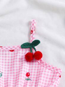 Elladie kids 两件套女童时尚数码印花背心，樱桃3D装饰，搭配松紧腰宽松短裤，适合夏季休闲、海滩、度假等场合。 - 粉色 - 查看 4