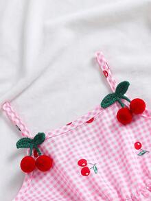 Elladie kids 两件套女童时尚数码印花背心，樱桃3D装饰，搭配松紧腰宽松短裤，适合夏季休闲、海滩、度假等场合。 - 粉色 - 查看 7