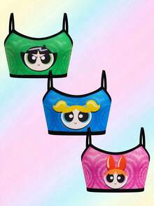 THE POWERPUFF GIRLS X SHEIN Tween Girl Cartoon Print Camisole Undershirt - Multicolor - View 1