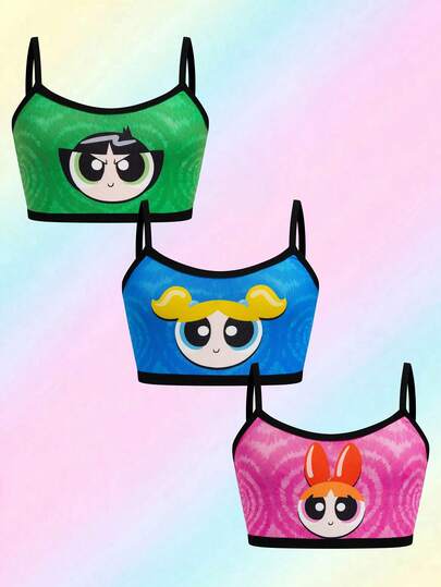 THE POWERPUFF GIRLS X SHEIN Tween Girl Cartoon Print Camisole Undershirt