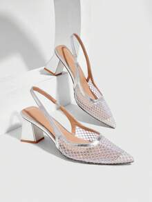 CUCCOO SZL Women Shoes Spring And Summer New Pointed Heels Romantic Elegance Temperament Simple Sexy High Heel Shoes Slippery Heels Dress Shoes Valentine's Day Dating Party, Fashion Sexy Party/Club Wear, Suitable For Fashion Full Diamond Transparent PVC Open Toe Ankle Belt High Heel Sandals, Christmas. Spring Summer Four Seasons Workplace Holiday Dating Street Popular Classic Sandals Elegant Temperament Women's Shoes - Silver - View 2