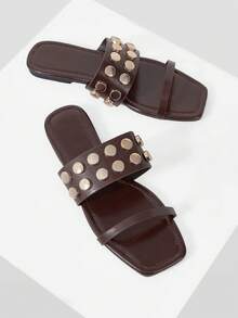 Mnmlis Sandal đế bằng thời trang nữ, kiểu dáng thường ngày thoải mái cho mùa hè. - Cà phê - Xem 5