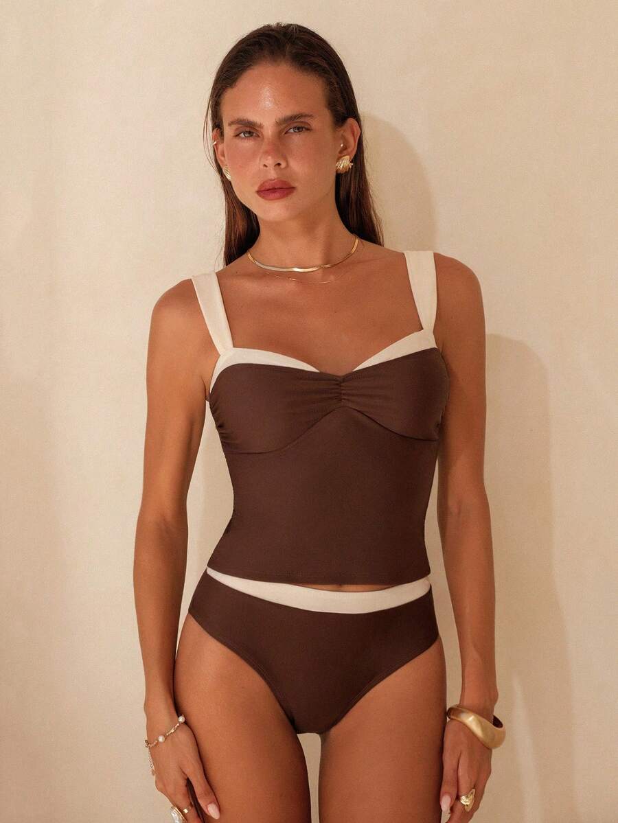 Swim Chiccia 多色面料白色宽肩带设计，优雅性感女士吊带比基尼套装 - 彩色 - 查看 1