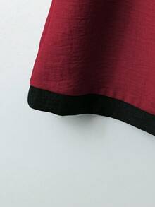 EMERY ROSE Conjunto de 2 piezas para mujer talla grande con top corto sin mangas de color negro con contraste y pantalones anchos sueltos, para uso casual, vacaciones y diario - Rojo - Ver 3