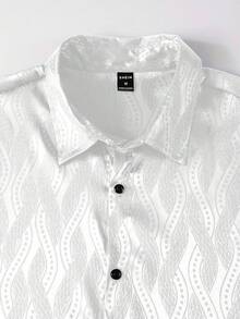 Manfinity AFTRDRK Camisa casual de manga corta de un solo pecho con jacquard para hombre - Blanco - Ver 5