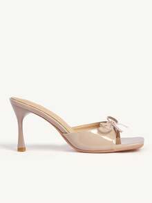 CUCCOO CHICEST Women Shoes Autumn Square Toe High Heel Sandals Women's Bow Accessories Attendance Wear Slip-On Stiletto Sandals - Apricot - View 3