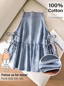 CosyJoli Plus Size Women Knotted Ruched Casual Versatile Daily Wear Camisole Top Spring/Summer Casual Vacation Tops - Blue - View 1