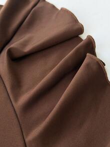 Maweii Plus Size Elegant Lace Patchwork High Slit 7/8 Pants - Brown - View 7