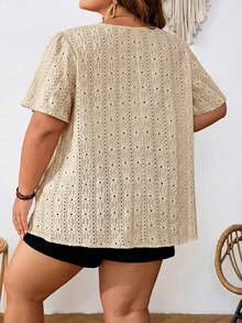 SHEIN CURVE+ Plus Size Square Neckline, Minimalist And Fashionable, Suitable For Summer Beach For Woman/Beach /Beach Vacation/Beach Essentials / Graduation/Tea Party Summer/Country/Beach Vacation/Beach/Beach Wear, Going Out Top - Khaki - View 2