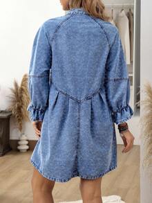 EMERY ROSE Plus Size Casual Front Button Denim Dress - Blue - View 2