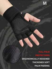 男女通用健身训练手套，带拉力辅助带，增强抓握力，保护手掌免受老茧侵害 - 露指设计，防滑腕带，黑色手套 - 黑色 - 查看 7