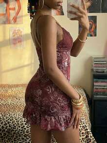 EgrlEra Vestido de tirantes de encaje y parches para mujer - Burdeos - Ver 2