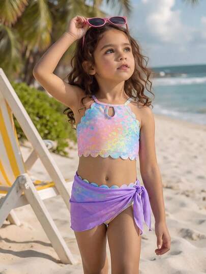 SHEIN 3pcs Set New Fashion Young Girl Colorful Leopard Print Full Design Outfit