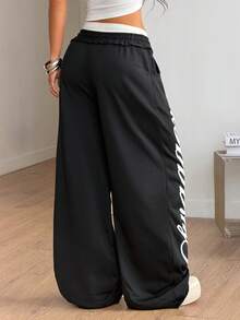 Coolane 黑色针织字母印花抽绳腰女裤 - 黑色 - 查看 6