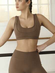 Nöista Coffee Brown Sports Bra With Double Strap Scoop Design,Removable Padding Medium Support For Summer Athleisure Gym Running Women Fitness Training - Coffee Brown - View 1