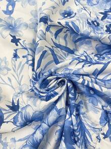 Rometta Elegant Women's Waist Cinched Ombre Ditsy Floral Dress - Blue and White - View 5