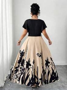 Vestido casual de línea A con cuello en V, volantes en el bajo y lazo en la cintura para mujer de talla grande.Estampado floral, corte holgado, cómodo y de moda para primavera/verano.Adecuado para uso diario, vacaciones, trabajo y ocasiones versátiles. - Multicolor 3 - Ver 2
