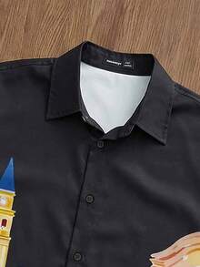 Manfinity Joysei Men's Casual House Print Short Sleeve Shirt, Summer - Black - View 4