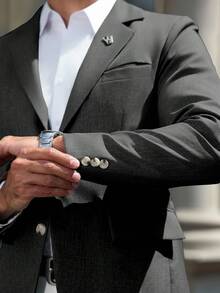 Manfinity Mode 男士翻领单排扣休闲西装外套 - 深灰色 - 查看 6