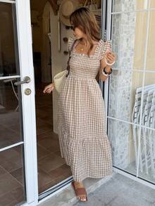 Serisse Women's Holiday Shirred Design Cap Sleeve Ruffle Hem Fashionable Dress - Multicolor - View 3