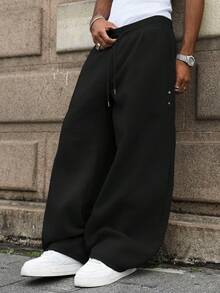 PAVTROS Plus Size Men's Drawstring Waist Pockets Casual Loose Fit Sweatpants, Versatile For Daily Wear - Black - View 6