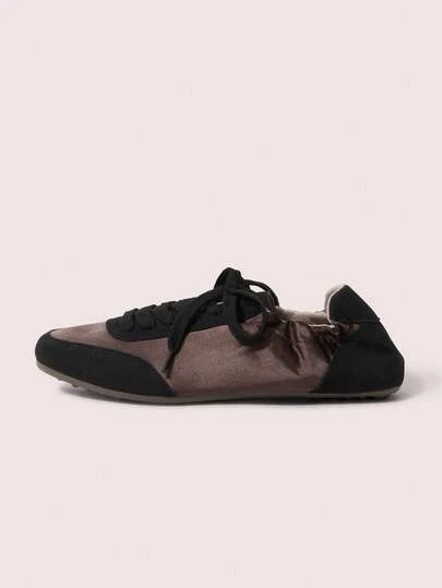 CUCCOO DOLLMOD 女士春夏新款时尚黑咖啡色拼接撞色系带运动休闲鞋，户外平底舞蹈鞋，单脚弹性鞋口