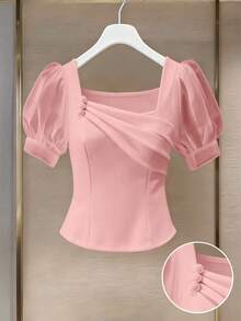 GlowEve Women's High-End Satin & Satin Patchwork Evening Gown, Formal Party French Style Blouse, Spring/Summer - Pink - View 1