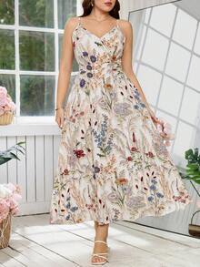 SHEIN Clasi 大码优雅印花无袖连衣裙，夏季 - 彩色 - 查看 3