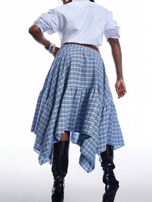SHEIN EZwear Chân váy kẻ caro dáng lệch vạt dành cho nữ cỡ lớn, thích hợp cho đầu thu. - Nhiều màu - Xem 2