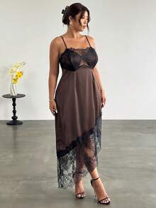 Firerie Plus Size Women Lace Elegant Waist Cinching Spaghetti Strap Party Dress Zanzea For Zanea Woman New Arrival Casual Date Dresses Whute Ladies Graduation - Brown - View 3