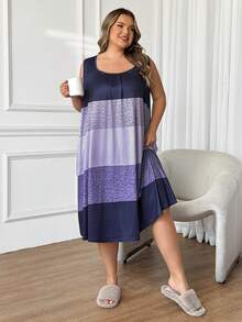 SHEIN CURVE+ 大码女式休闲撞色圆领无袖连衣裙 - 彩色 - 查看 8