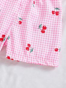 Elladie kids 两件套女童时尚数码印花背心，樱桃3D装饰，搭配松紧腰宽松短裤，适合夏季休闲、海滩、度假等场合。 - 粉色 - 查看 6