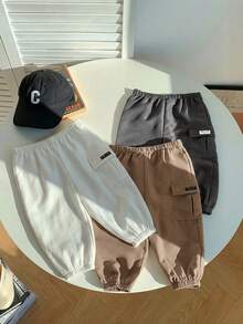 SHEIN Baby Boys Elastic Waist Casual Cargo Style Ankle Pants, Summer - Multicolor - View 3
