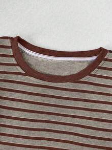 SHEIN 韩版时尚百搭彩色条纹图案卫衣，适合外套、摄影、露营、秋季、冬季、返校，女士常规圆领 - 彩色 - 查看 4