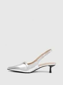 CUCCOO SZL Tacones altos de diseño con hebilla de punta fina para uso diario de moda para mujeres - Plateado - Ver 4