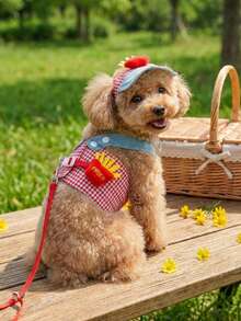 PETSIN 春夏宠物牵引绳套装，两件套，含帽子、可调节反光带（适用于猫狗）、透气柔软的宠物背心带，户外遛狗安全用品，适合中小型宠物 - 彩色 - 查看 2