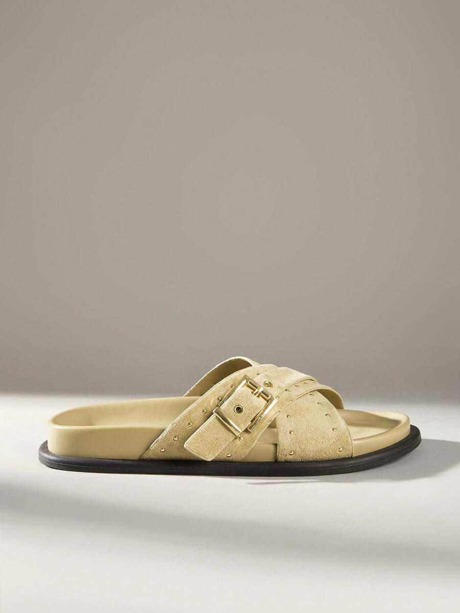 Solecia 女士杏色舒适交叉绑带平底厚底凉鞋,适合户外、日常穿着、通勤。 - 杏色 - 查看 1