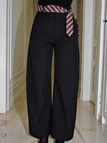 Bris Aura 2025 女士休闲黑色宽松喇叭裤配条纹腰带 - 黑色 - 查看 6