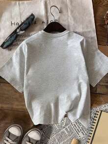 SHEIN 女士圆领水豚刺绣T恤 - 圆领休闲上衣 - 轻薄T恤，适合所有季节 - 灰色 - 查看 2