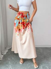 Elenzga Women's Elegant Vacation Style Printed High Waist A-Line Skirt - Multicolor - View 4
