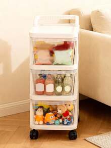 One Cream-Colored Plastic Storage Cabinet With Wheels And Drawers, Odorless, Suitable For Storing Snacks And Toys. - Multicolor - View 6